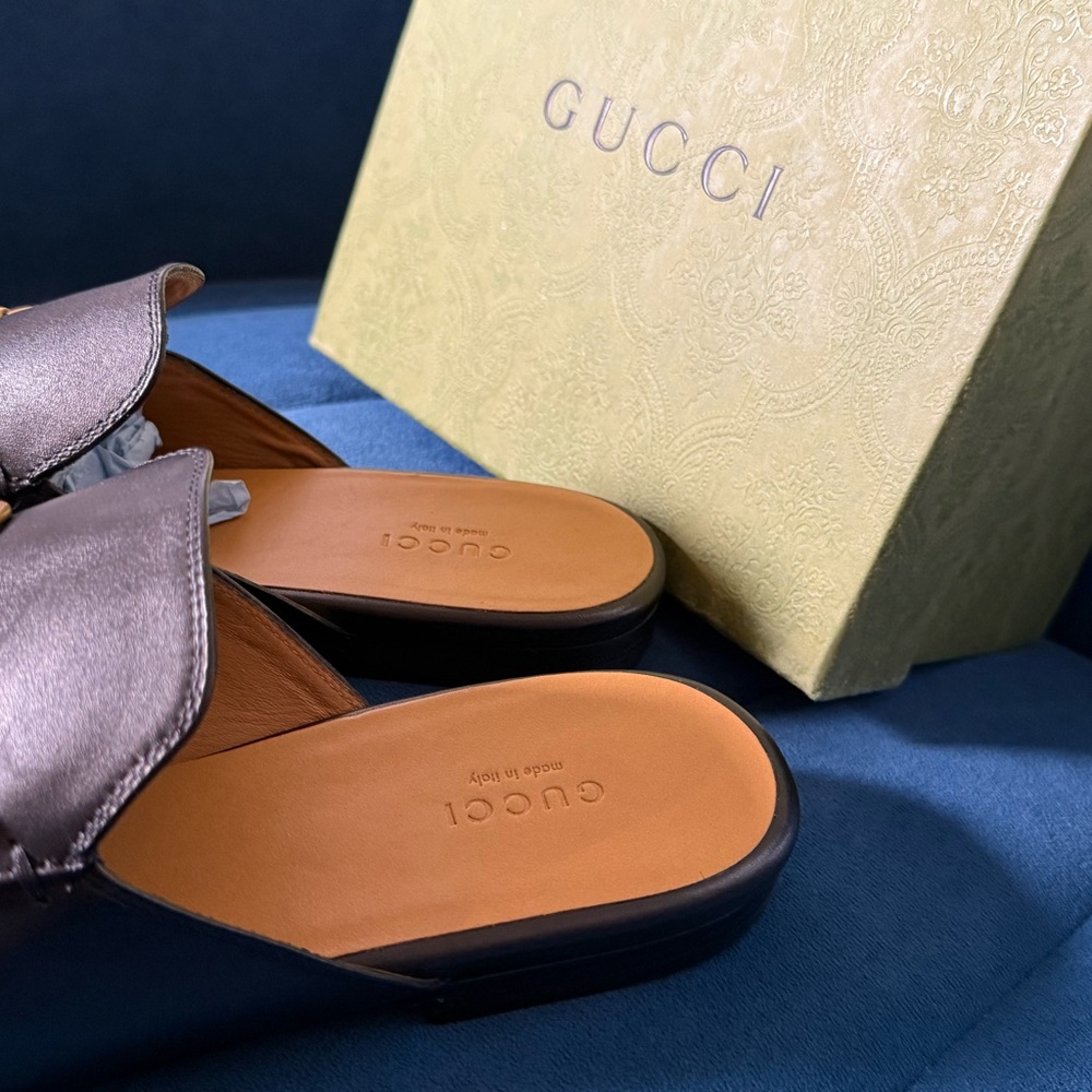 Gucci Dark Brown Leather Loafers with Gold Bit Detail - Picture 3 of 10